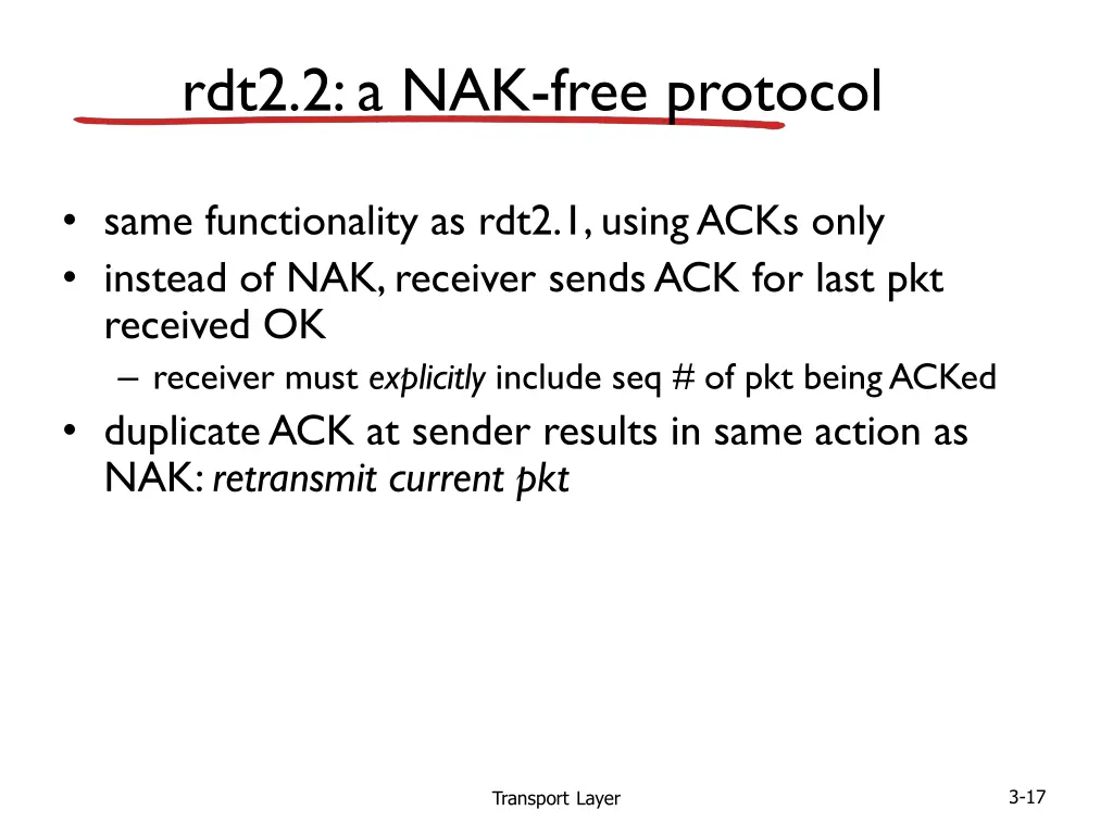rdt2 2 a nak free protocol