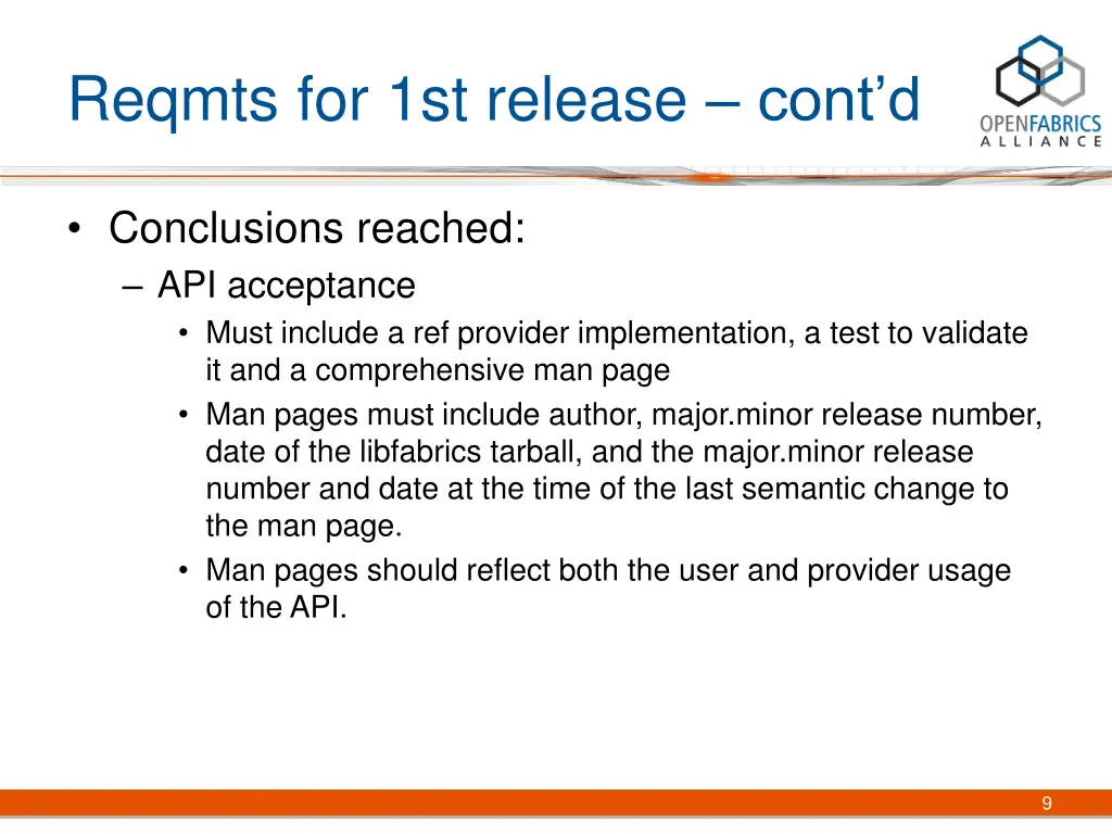 reqmts for 1st release cont d