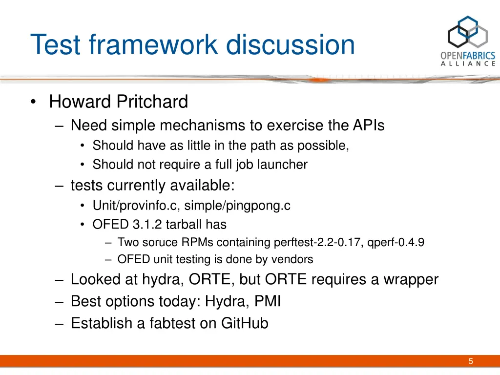 test framework discussion