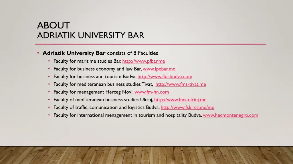 about adriatik university bar 1