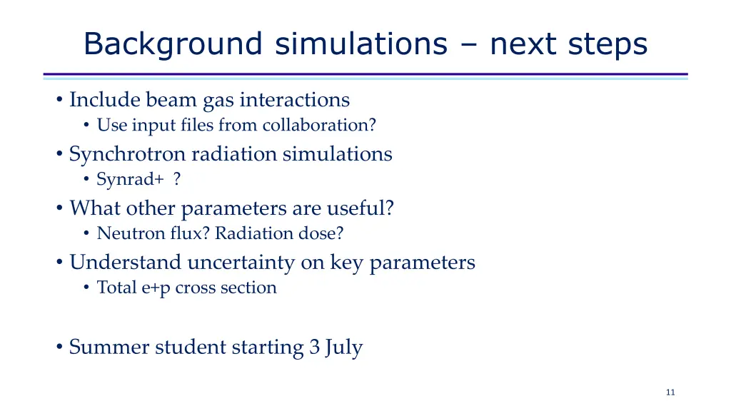 background simulations next steps