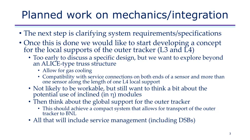 planned work on mechanics integration