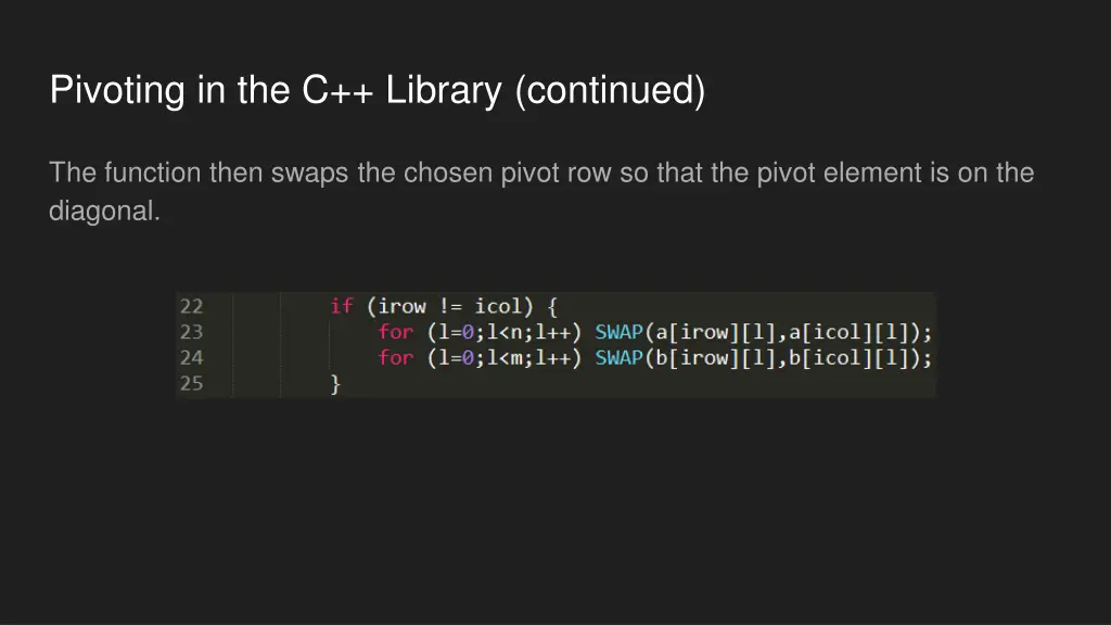 pivoting in the c library continued