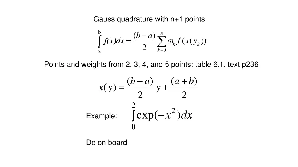 gauss quadrature with n 1 points