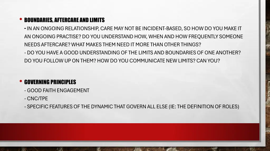boundaries aftercare and limits in an ongoing