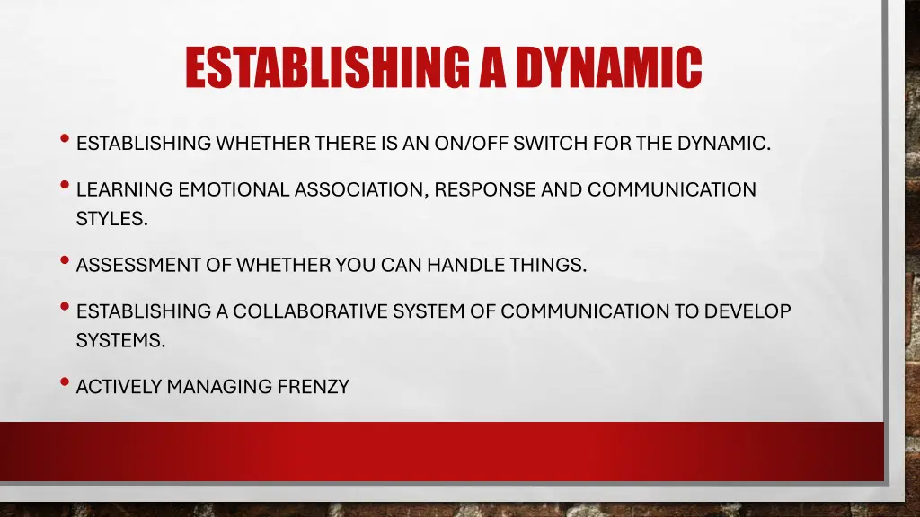 establishing a dynamic 1