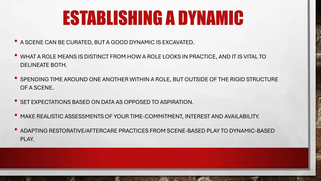 establishing a dynamic