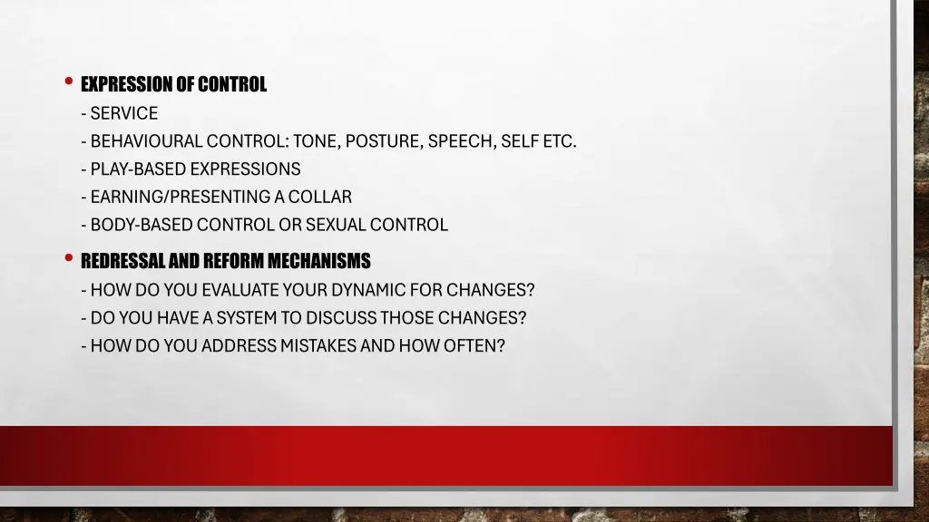 expression of control service behavioural control