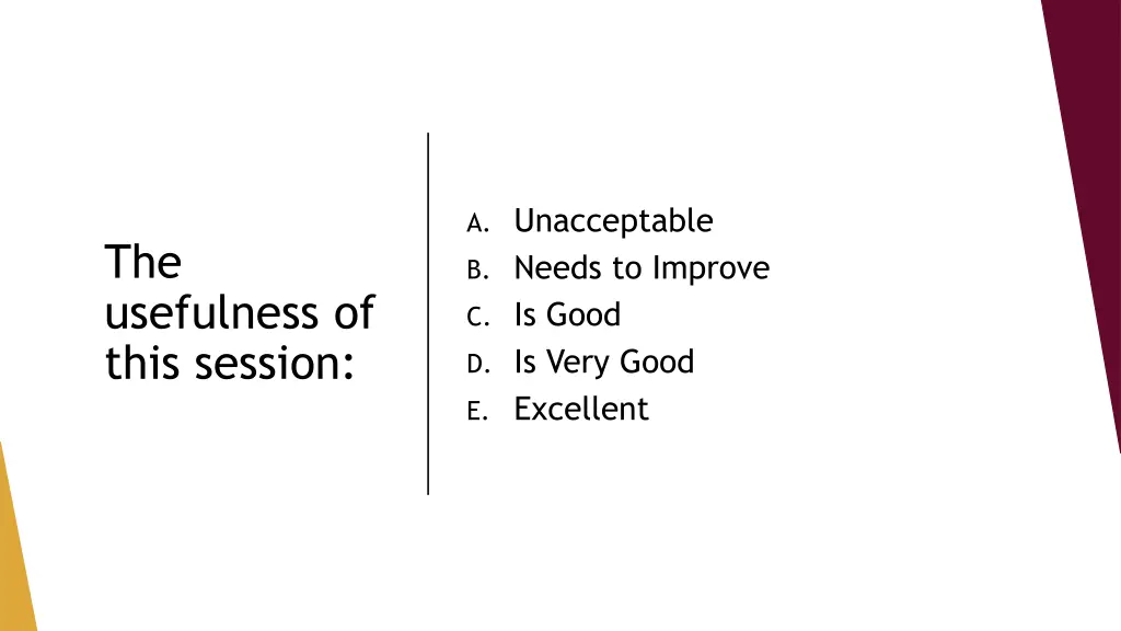 a unacceptable b needs to improve c is good 4
