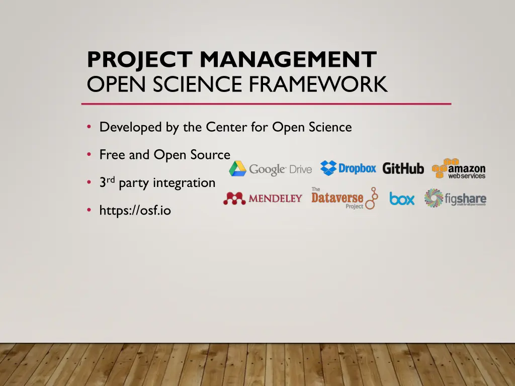 project management open science framework