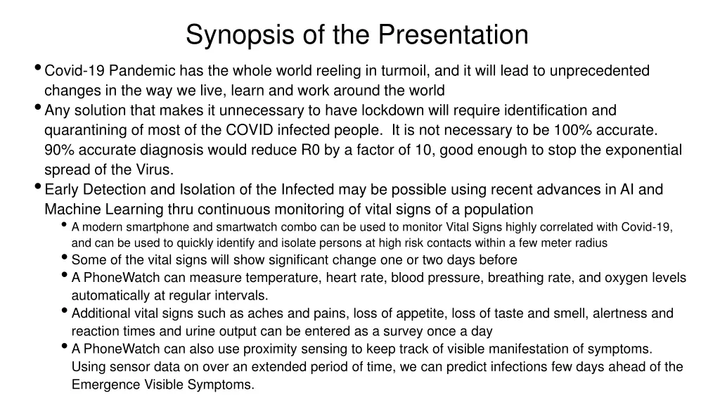 synopsis of the presentation covid 19 pandemic