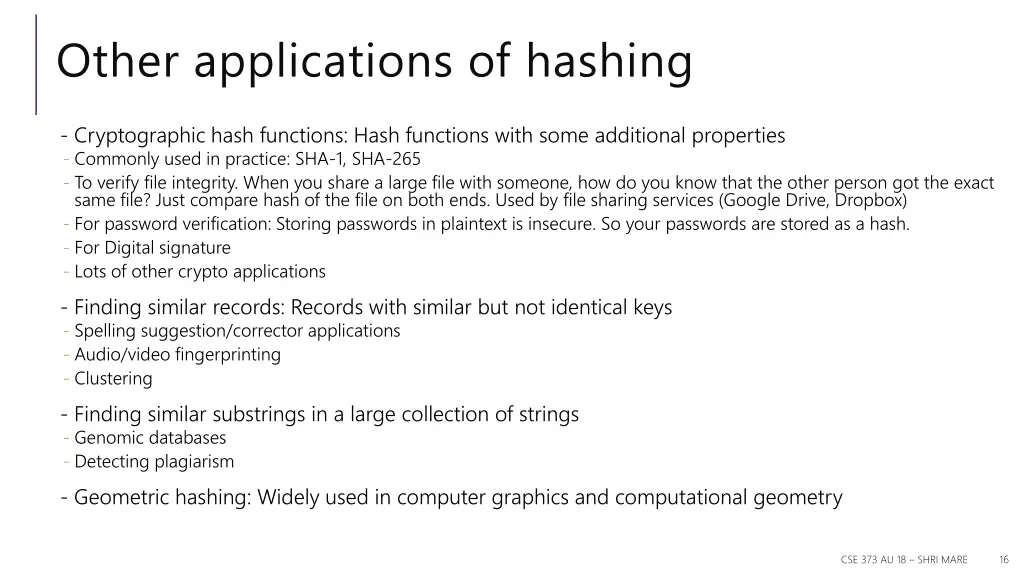 other applications of hashing