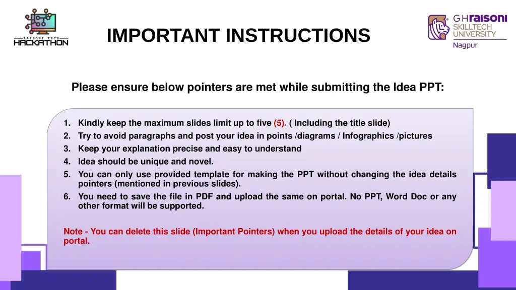 important instructions
