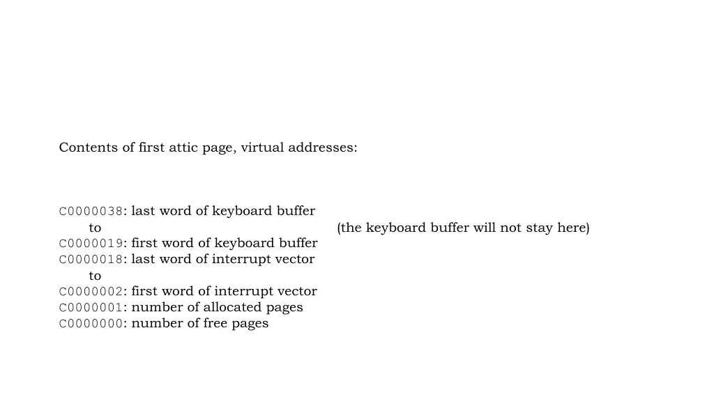 contents of first attic page virtual addresses