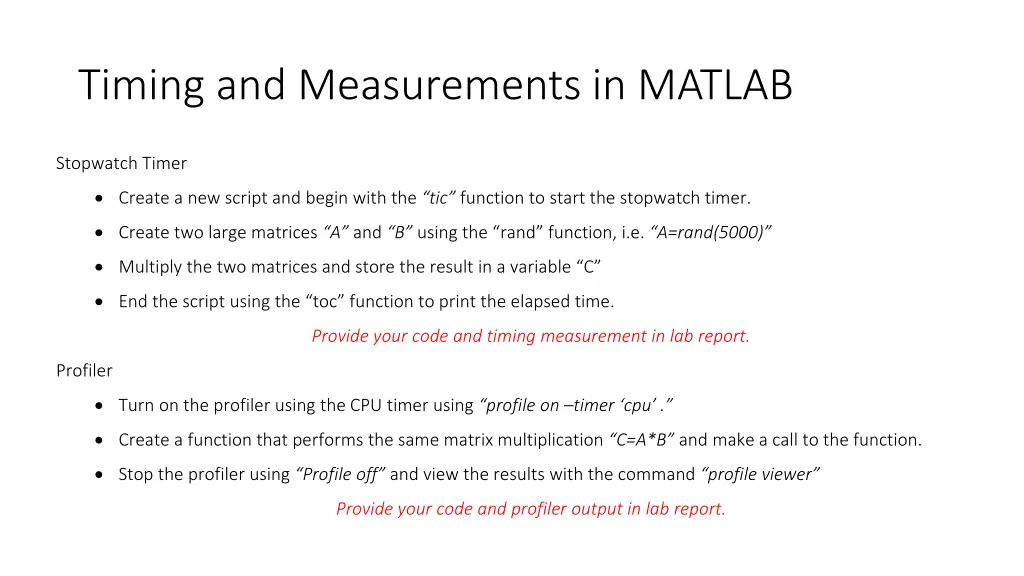 timing and measurements in matlab