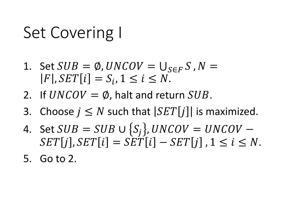 set covering i 1