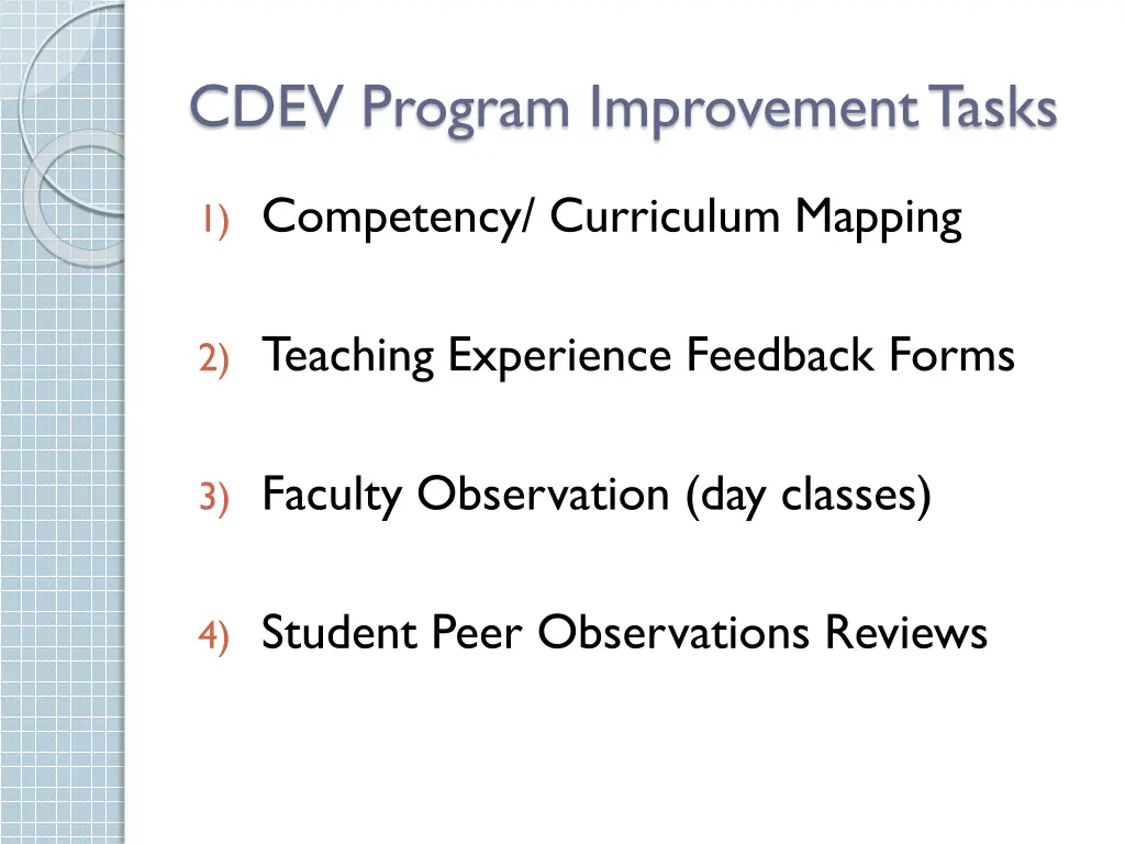cdev program improvement tasks