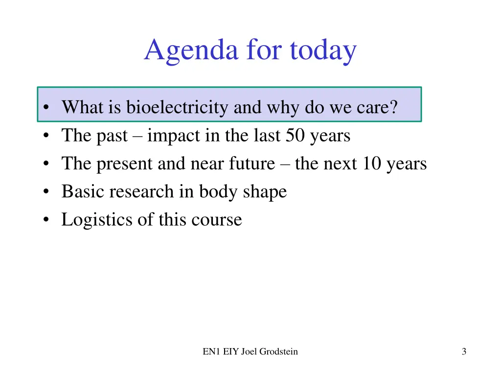 agenda for today