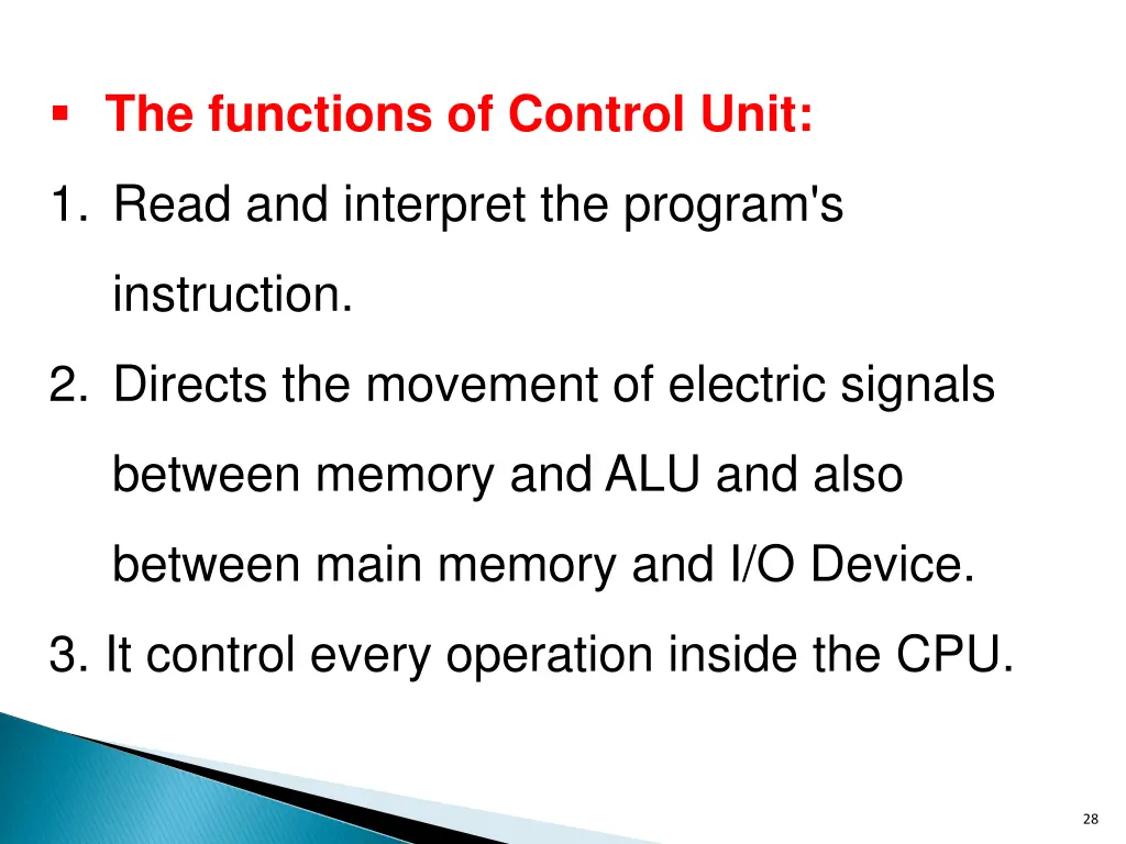 the functions of control unit