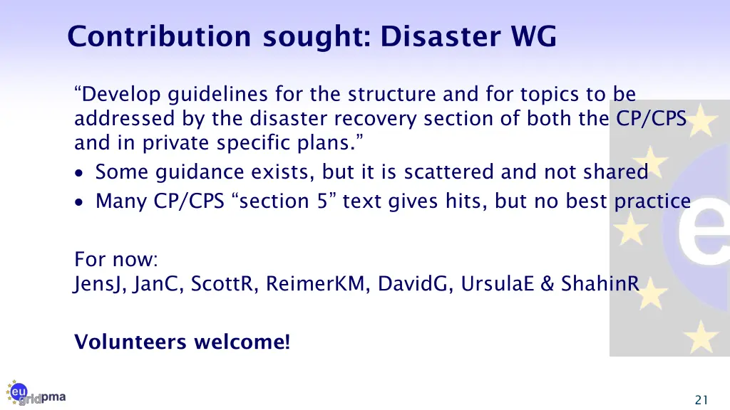 contribution sought disaster wg