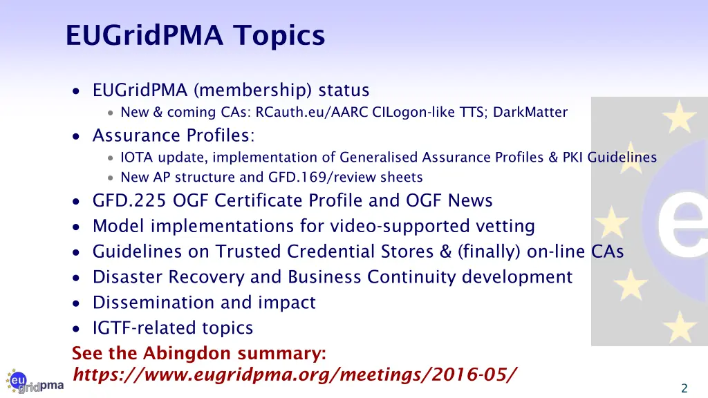 eugridpma topics