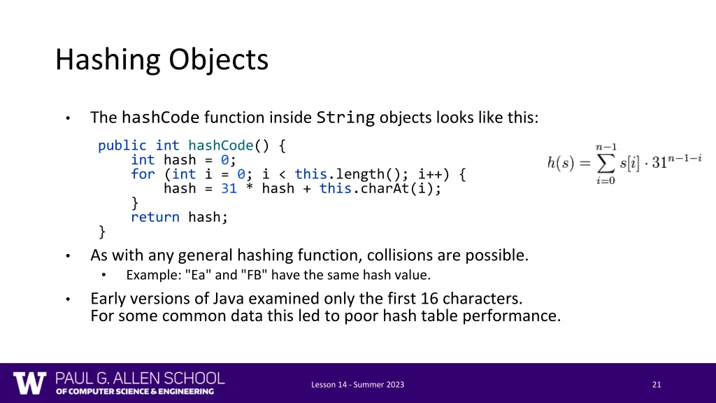 hashing objects