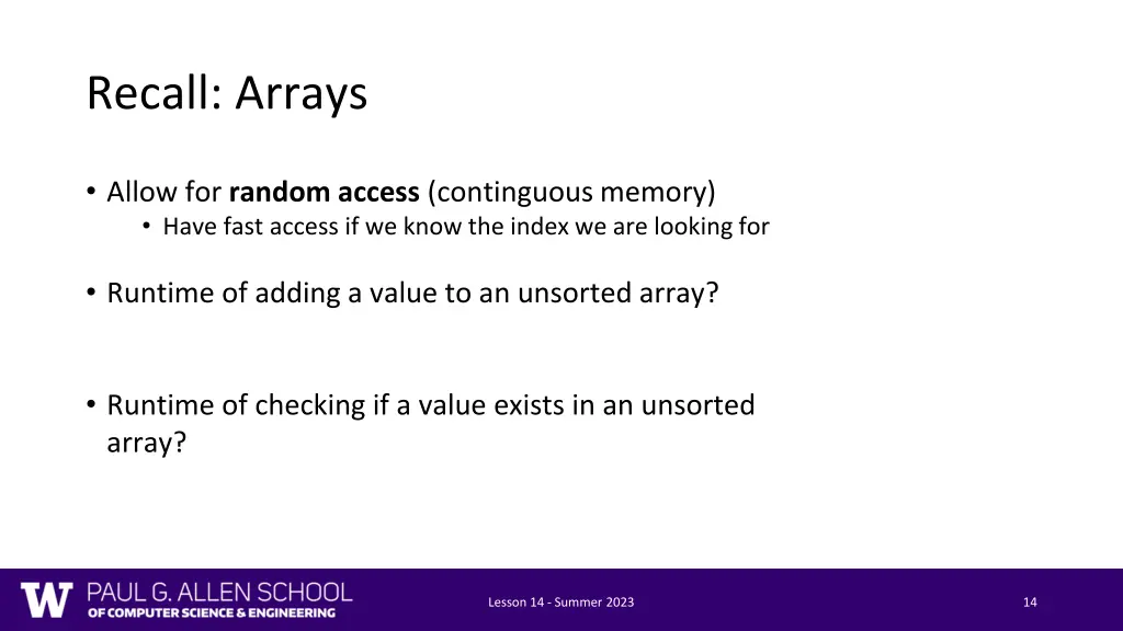 recall arrays