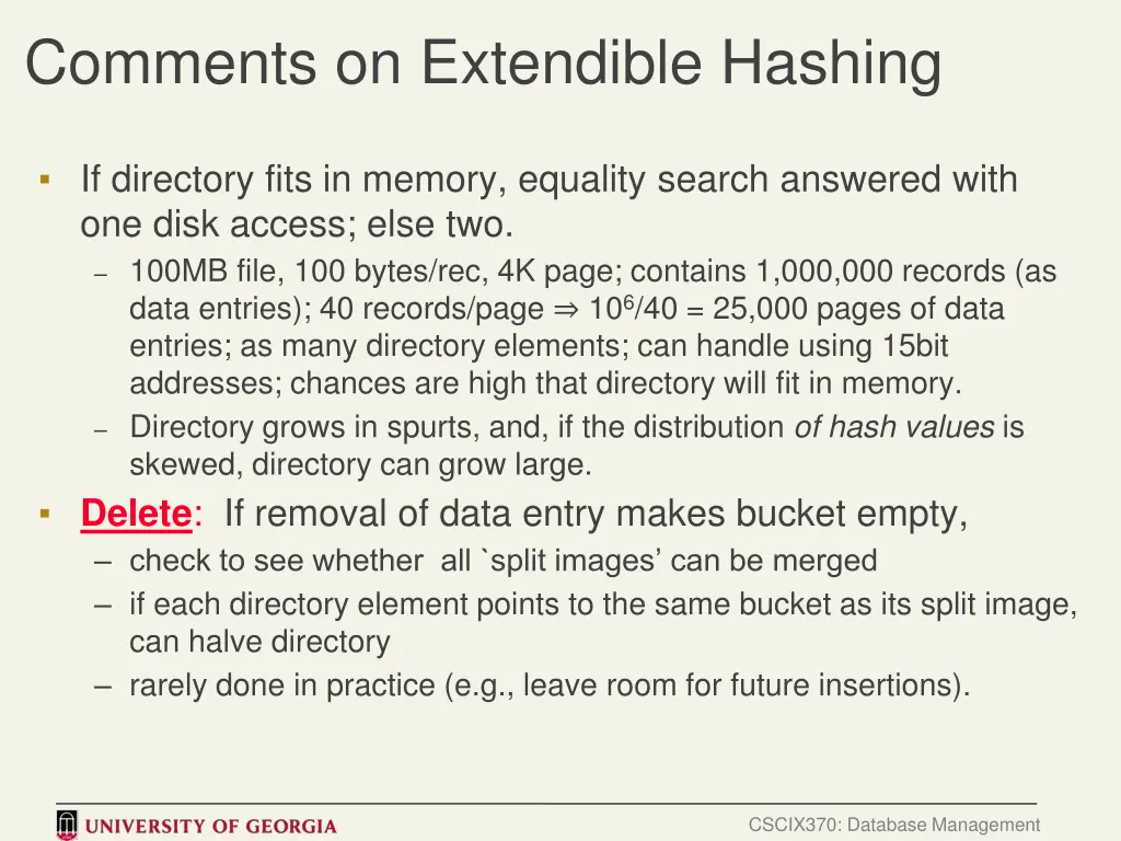 comments on extendible hashing