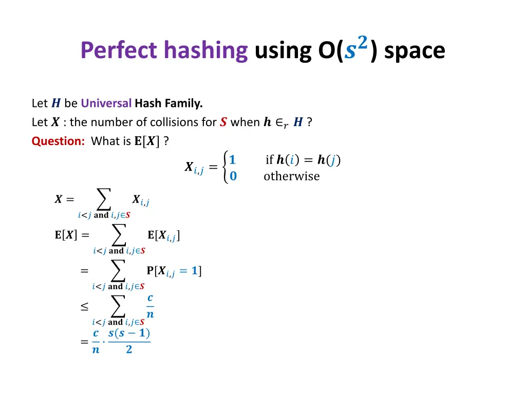 perfect hashing using o space