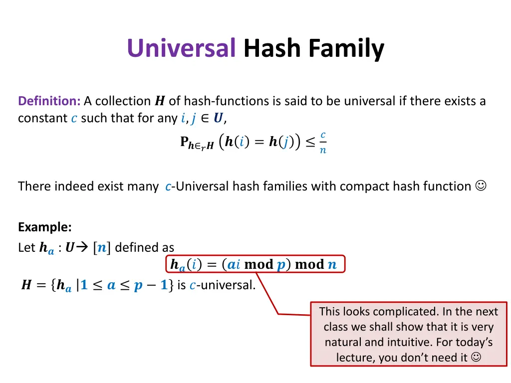 universal hash family 2