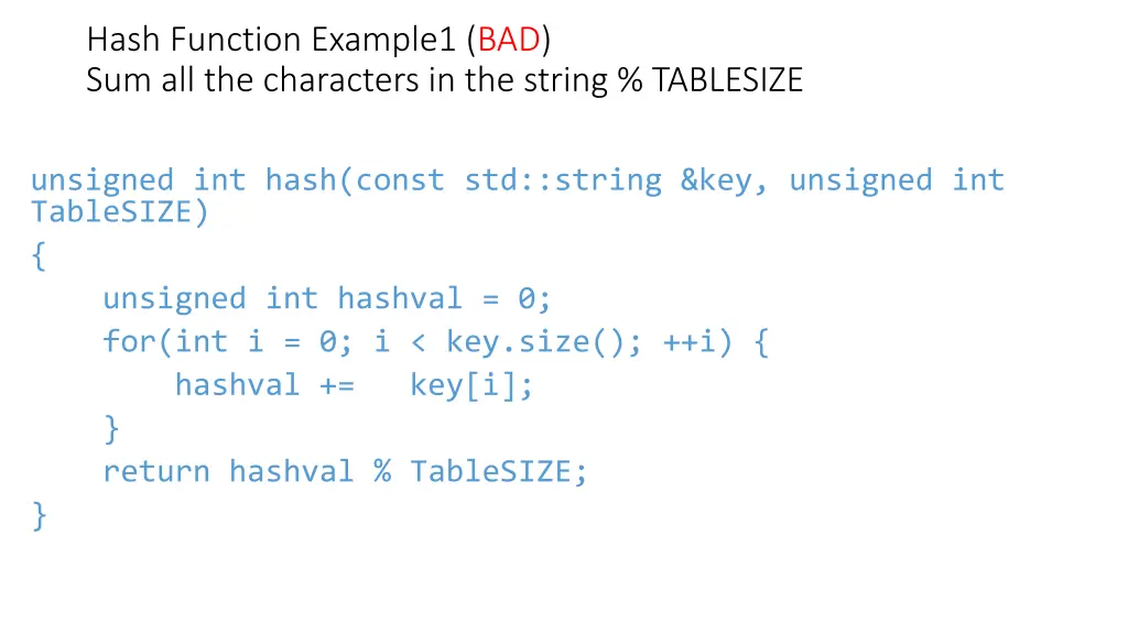 hash function example1 bad sum all the characters