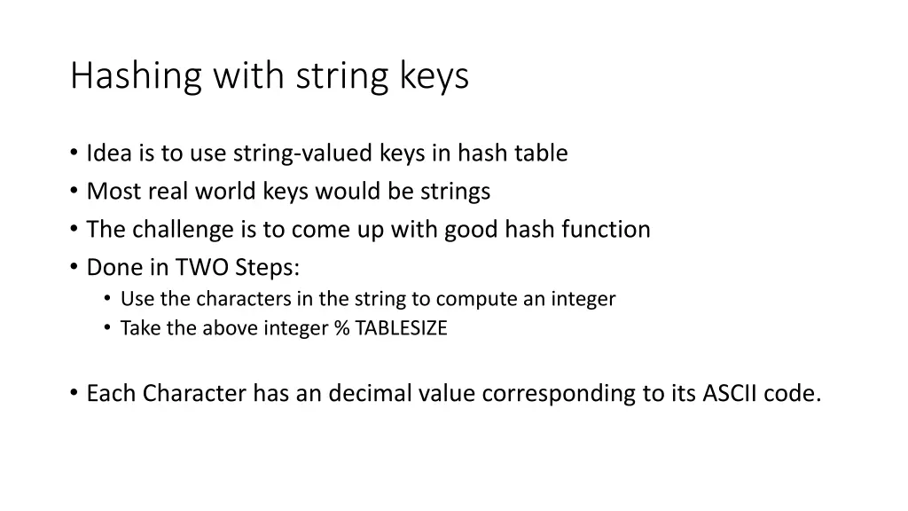 hashing with string keys