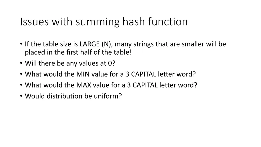 issues with summing hash function