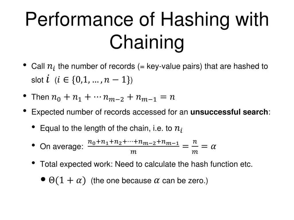 performance of hashing with chaining call