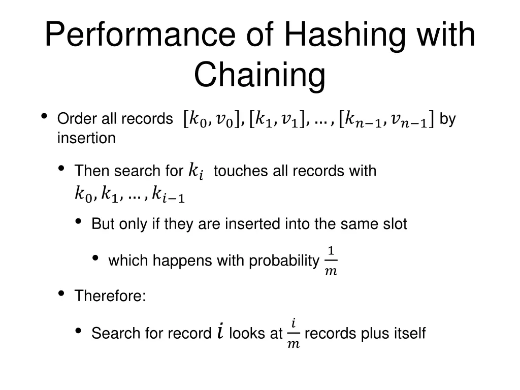 performance of hashing with chaining order