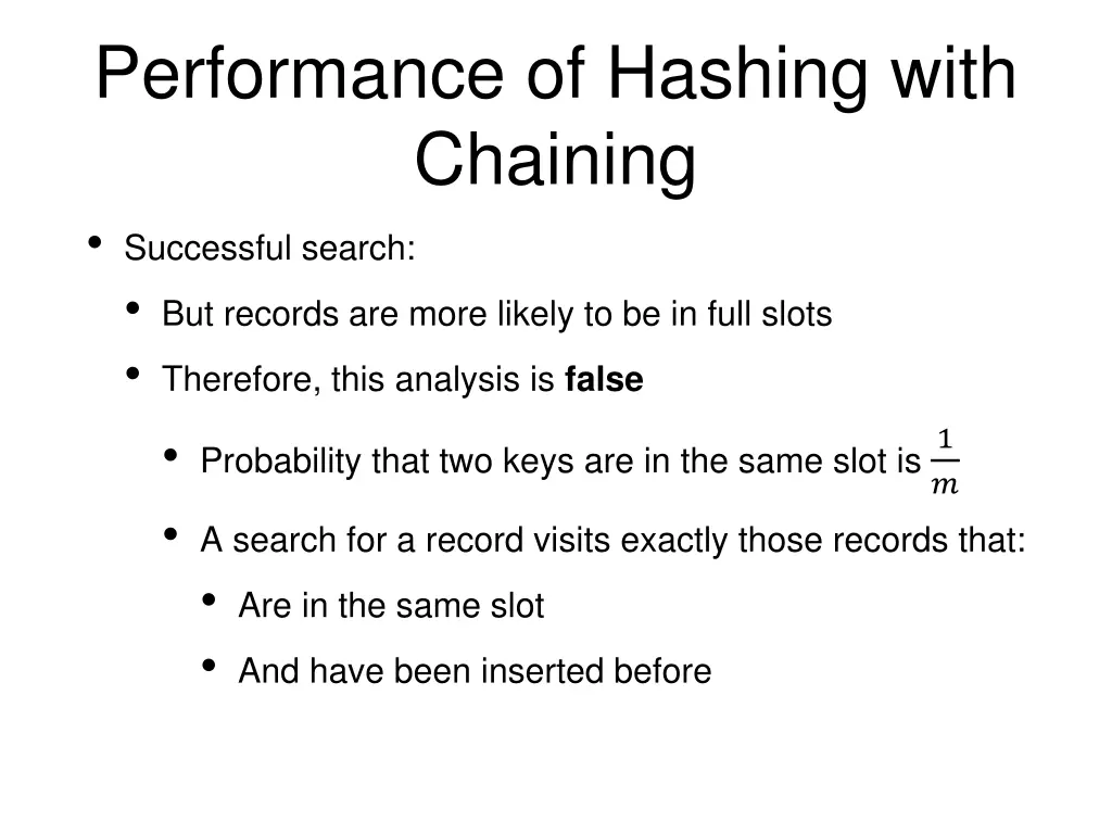 performance of hashing with chaining successful 1