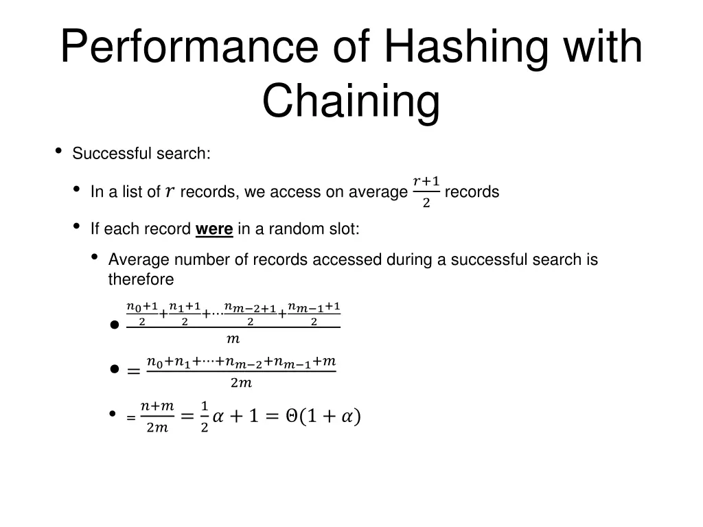 performance of hashing with chaining successful