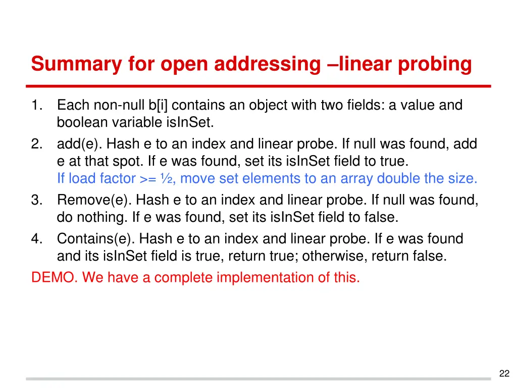 summary for open addressing linear probing