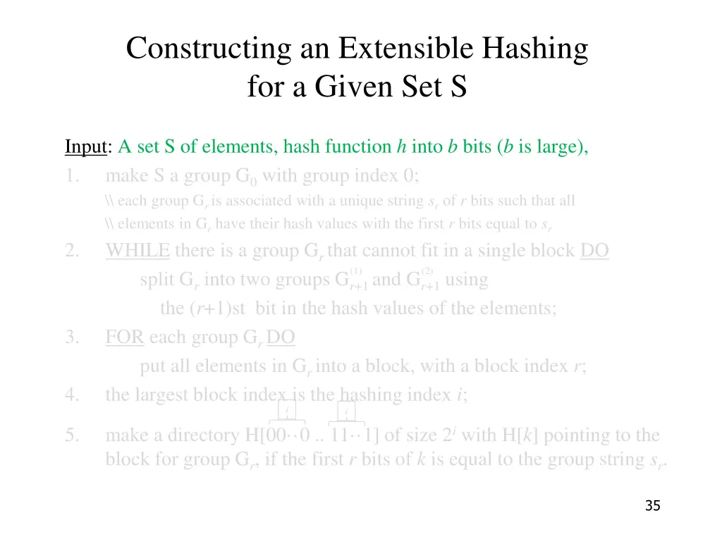 constructing an extensible hashing for a given 1