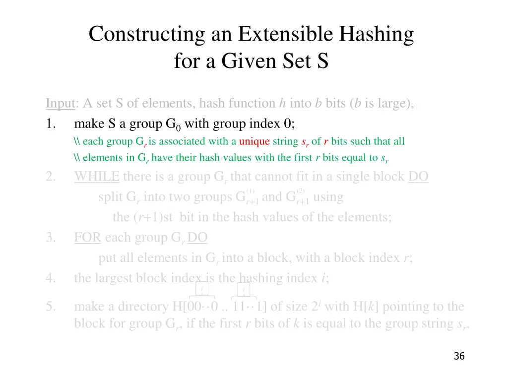 constructing an extensible hashing for a given 2