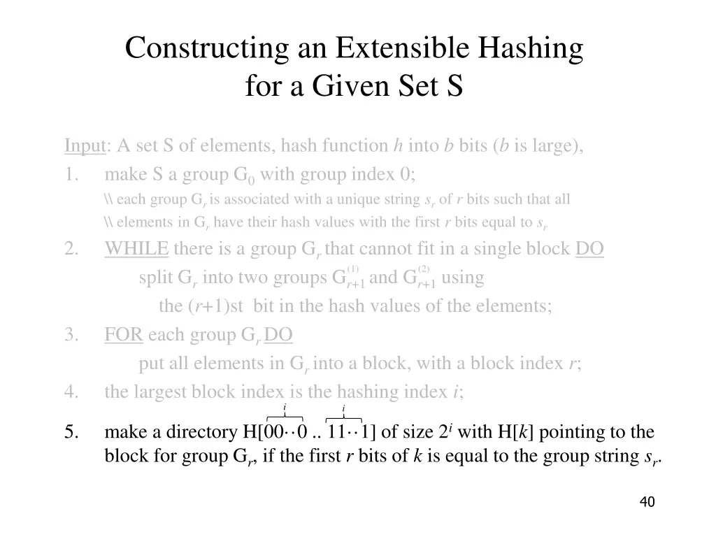 constructing an extensible hashing for a given 6
