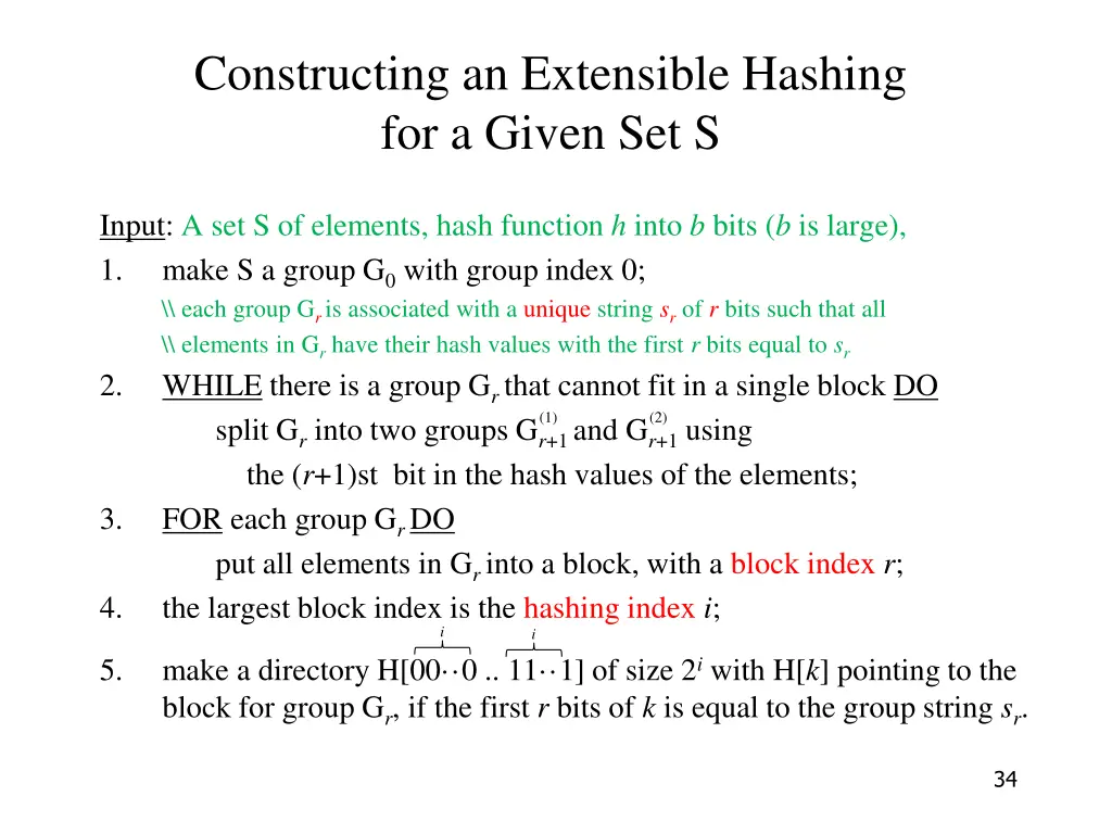 constructing an extensible hashing for a given