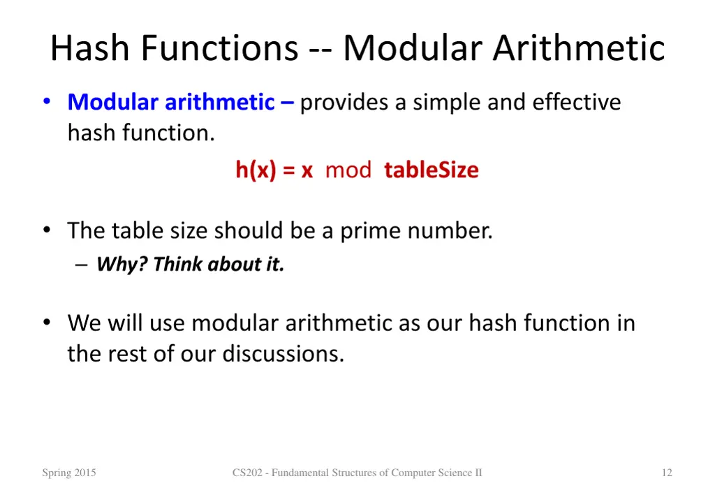 hash functions modular arithmetic