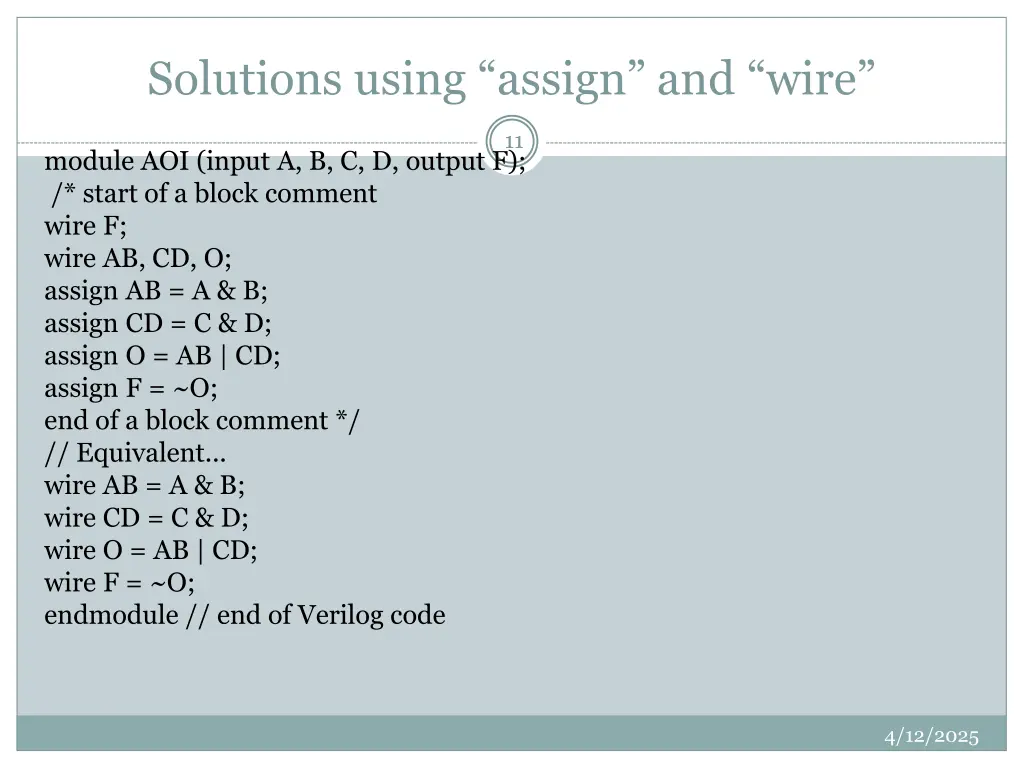 solutions using assign and wire