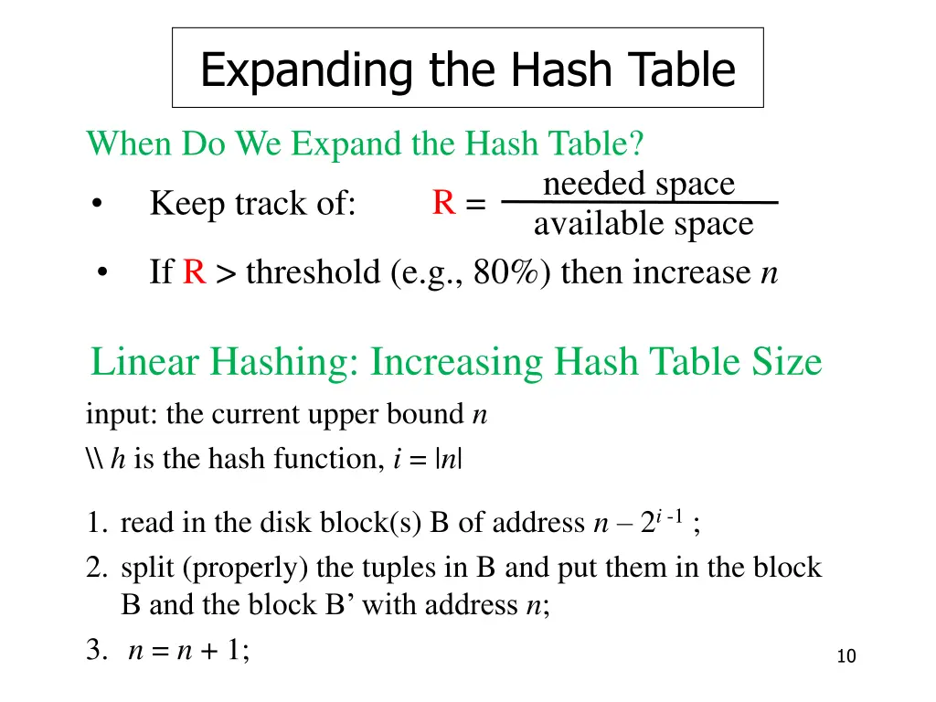 expanding the hash table