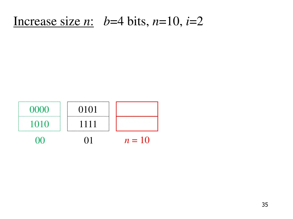 increase size n b 4 bits n 10 i 2 2