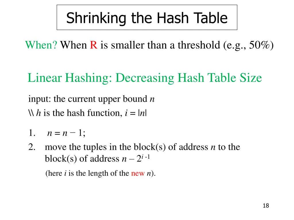 shrinking the hash table 2