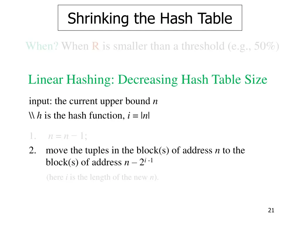 shrinking the hash table 5