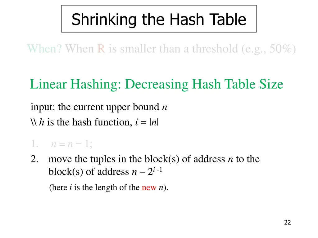 shrinking the hash table 6