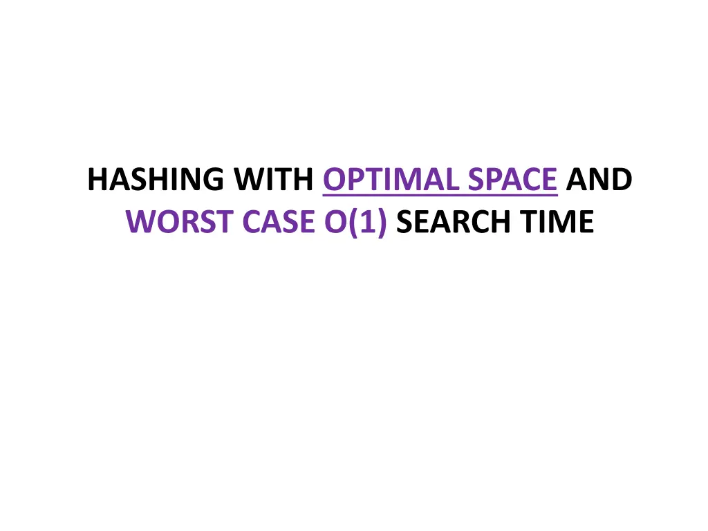 hashing with optimal space and worst case